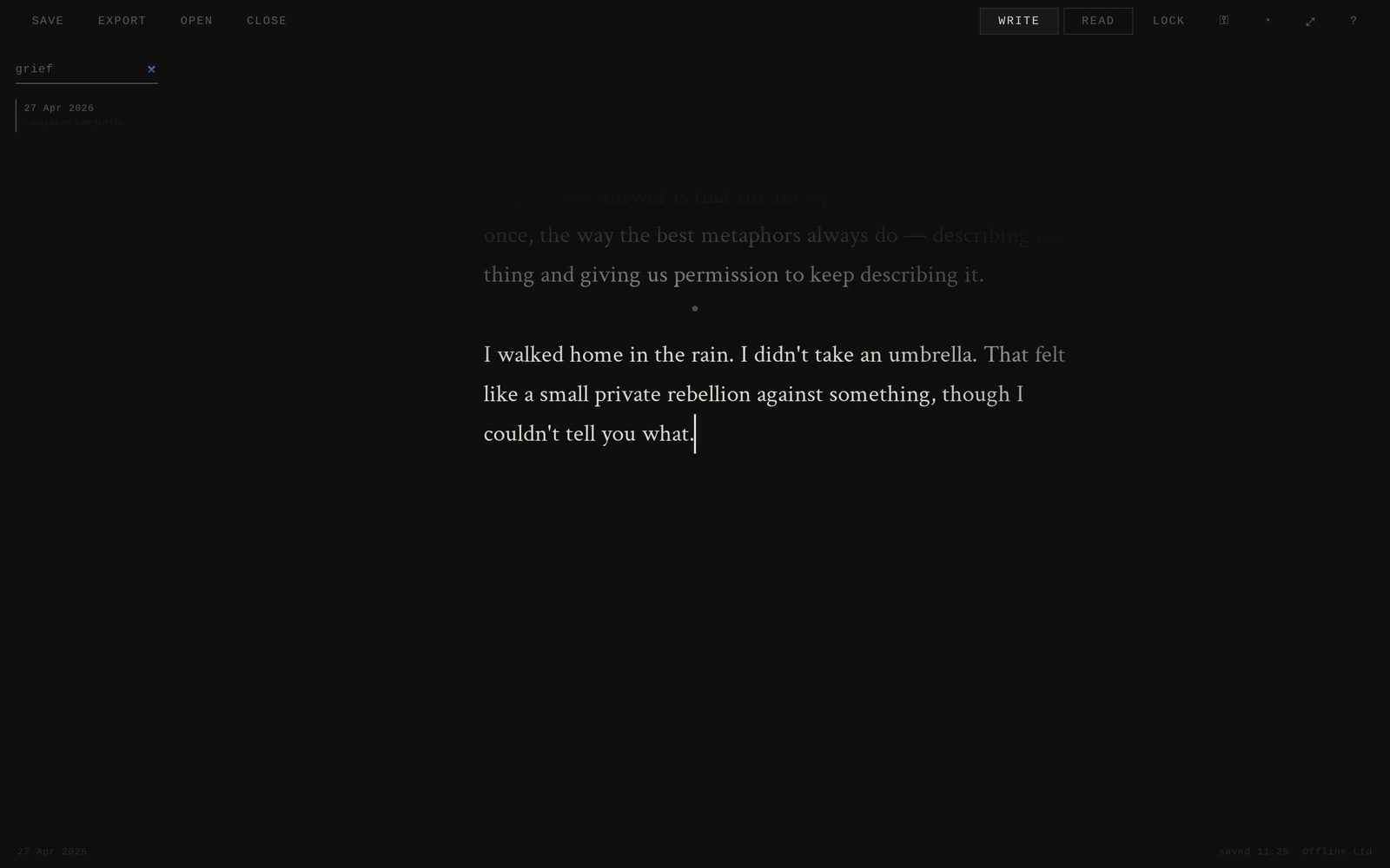 Search across everything — dark theme, search view of The Eternal Journal